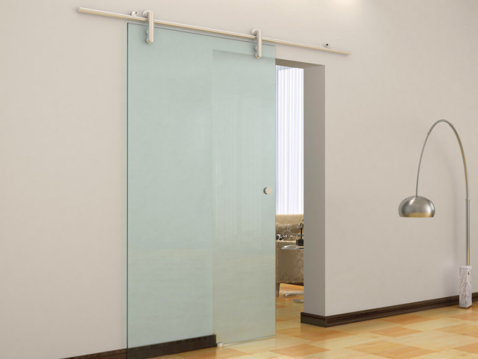 HOMCOM Puerta Corredera de Cristal 90x205 cm Puerta Corrediza Deslizante  con Riel de Cristal de Seguridad Translúcido